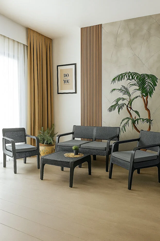 Lüx Sofia 4 Kişilik Minderli Sehpalı Raddan Bahçe Balkon Teras Ergonomik  Oturma Grubu 2 1 1